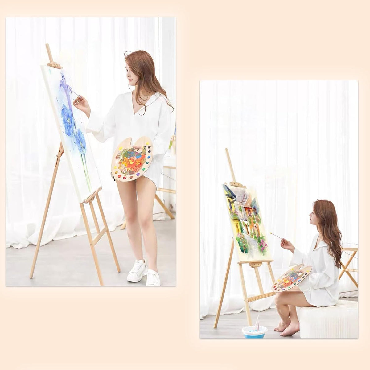 ANDWINT イーゼル 木製 スタンド 150cm 高さ調節可能 油絵用イーゼル A1 B1 大型 子供 スケッチ 写生 看板 絵画