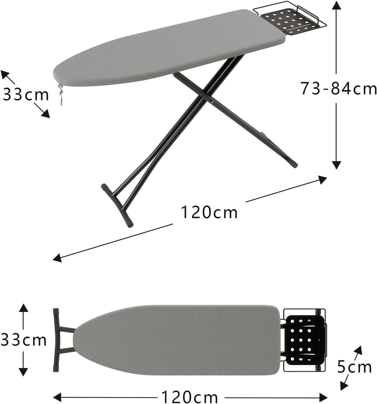 ANDWINT アイロン台 スタンド式 折りたたみ 卓上 高さ調整可能 7段階高さ調節機能 軽量 軽くて丈夫 コンパクトな調節可能な脚と一体型耐熱スチームアイロンレスト付き 熱効率で省エネ 超吸収性 幅120×奥行33×高さ84cm グレー