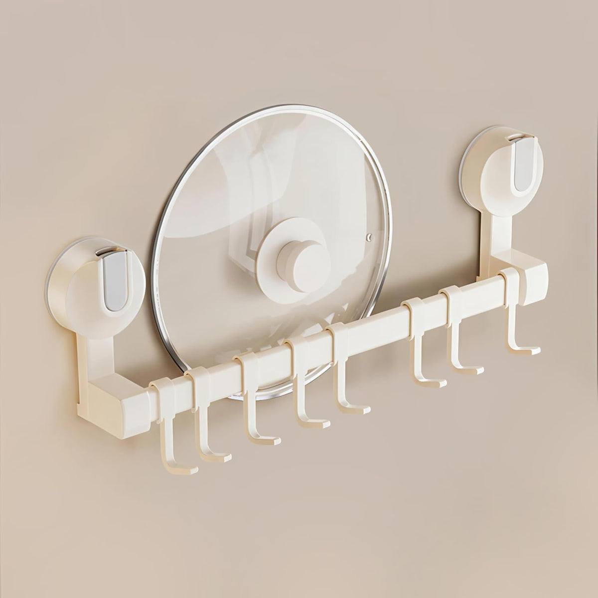 ANDWINT キッチンツールフック 吸盤 フック 強力 アルミニウム キッチンラック 防水防錆 キッチン収納 調理器具 鍋蓋置き キッチンツール 収納 壁掛け 可動式フック 壁 傷つけない 40cm 8個フック