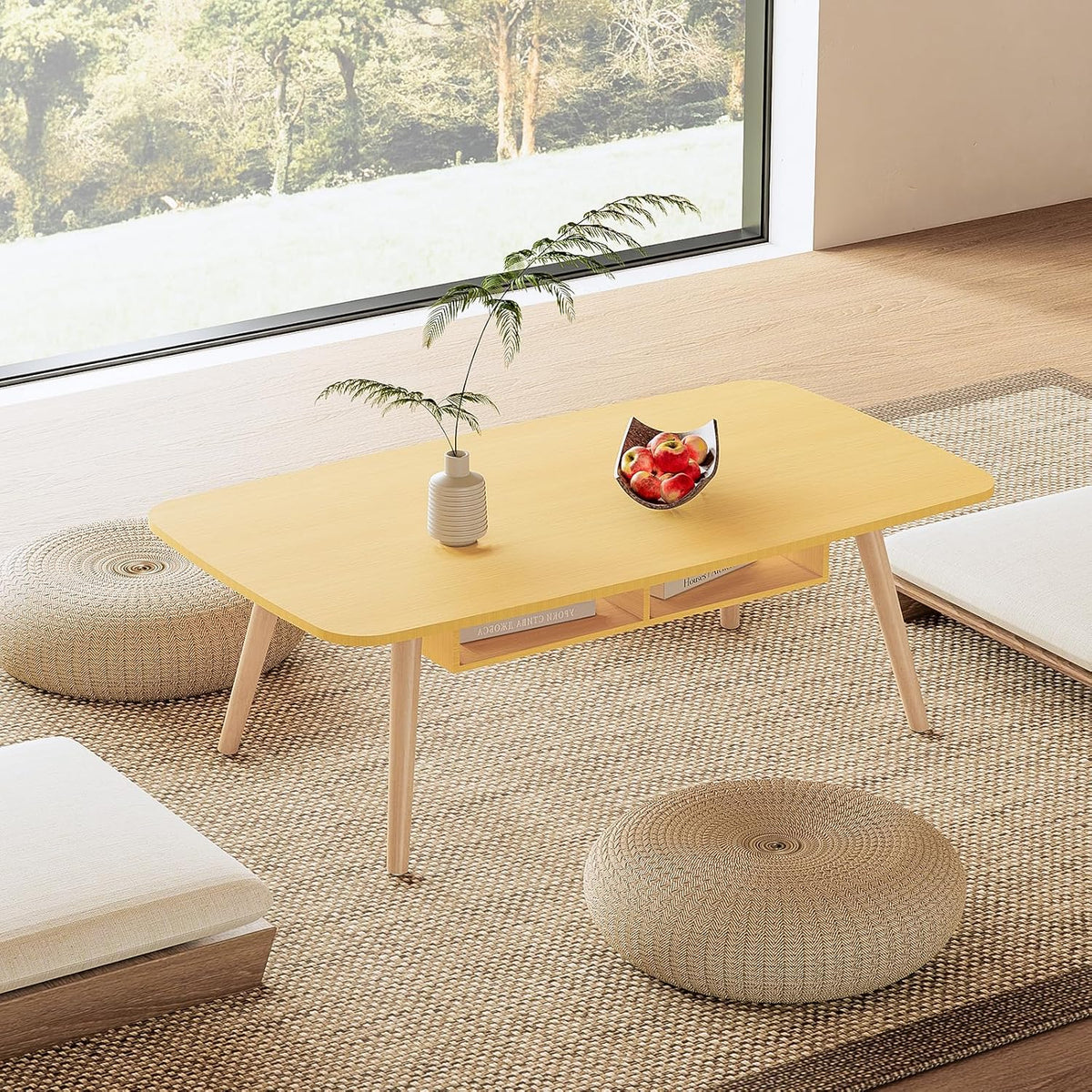 ANDWINT テーブル ローテーブル 幅100×奥行50×高さ42.5cm リビングテーブル センターテーブル 机 デスク 引き出し付き 棚付き 省スペース ミニテーブル 天然木 木目 木製 北欧 木 一人暮らし シンプル 可愛い おしゃれ