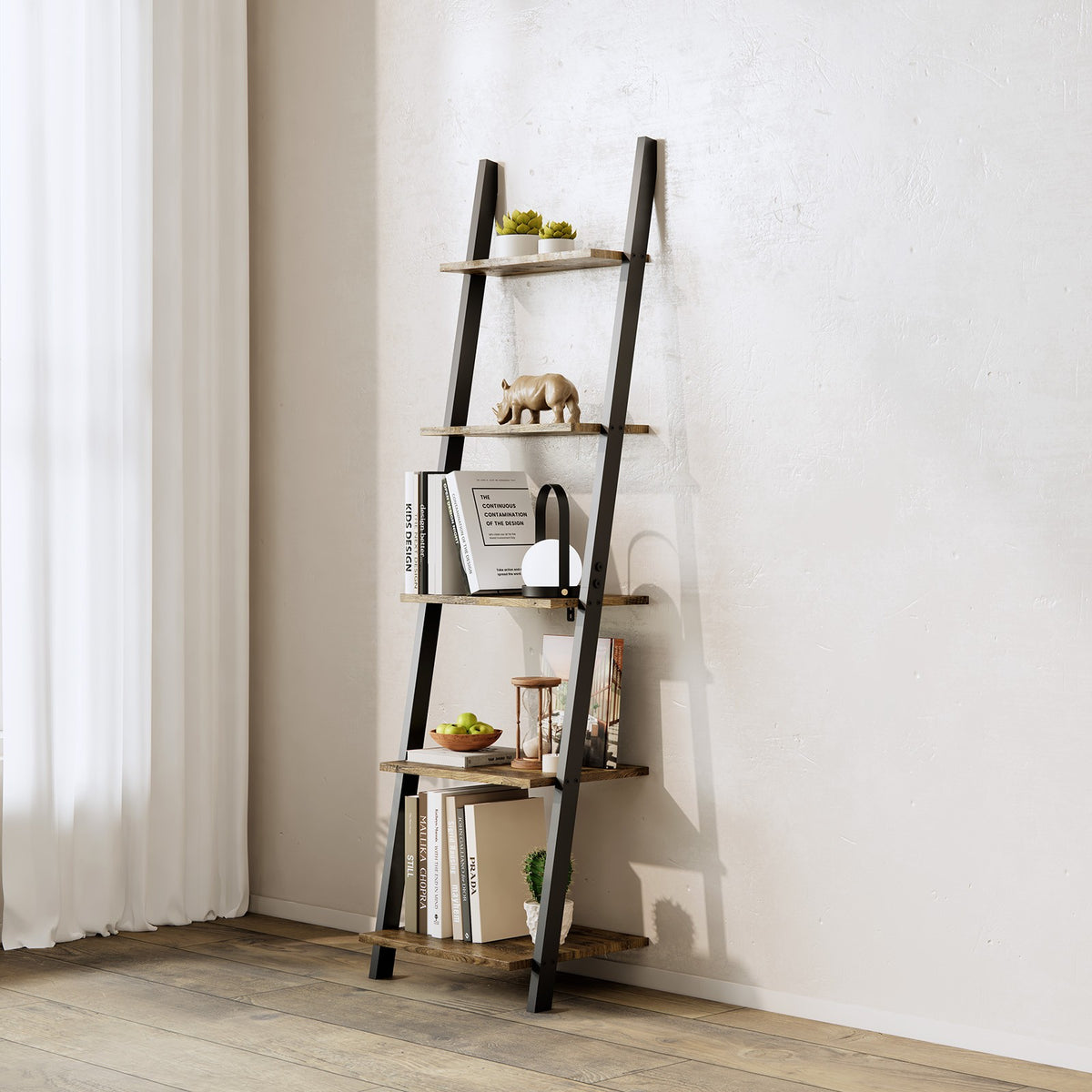 ANDWINT 収納棚 オープンシェルフ 飾り棚 5段ラック 棚ラック木製 おしゃれ 本棚スリム 壁面収納 北欧スタイル ブラウン 玄関 リビングルーム 木目幅45×奥行35×高さ154.3cm