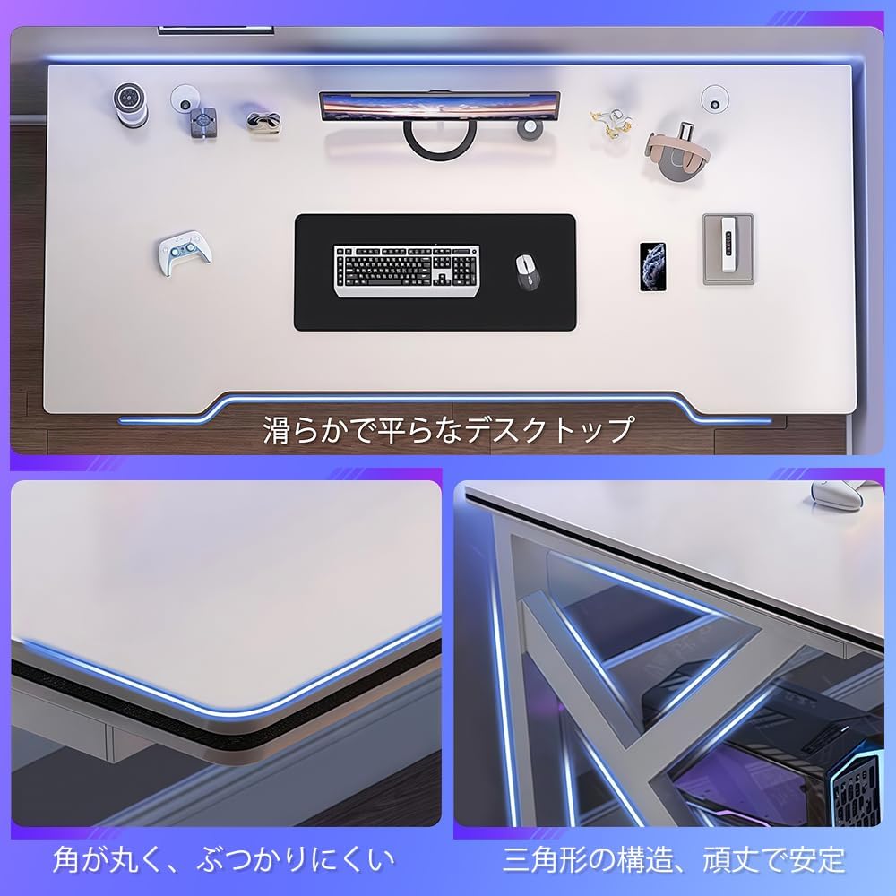 ANDWINT ゲーミングデスク パソコンデスク 幅80 机 配線ホール付き pcデスク 簡単組み立て 作業・ゲーム・学習用 おしゃれ 組立簡単