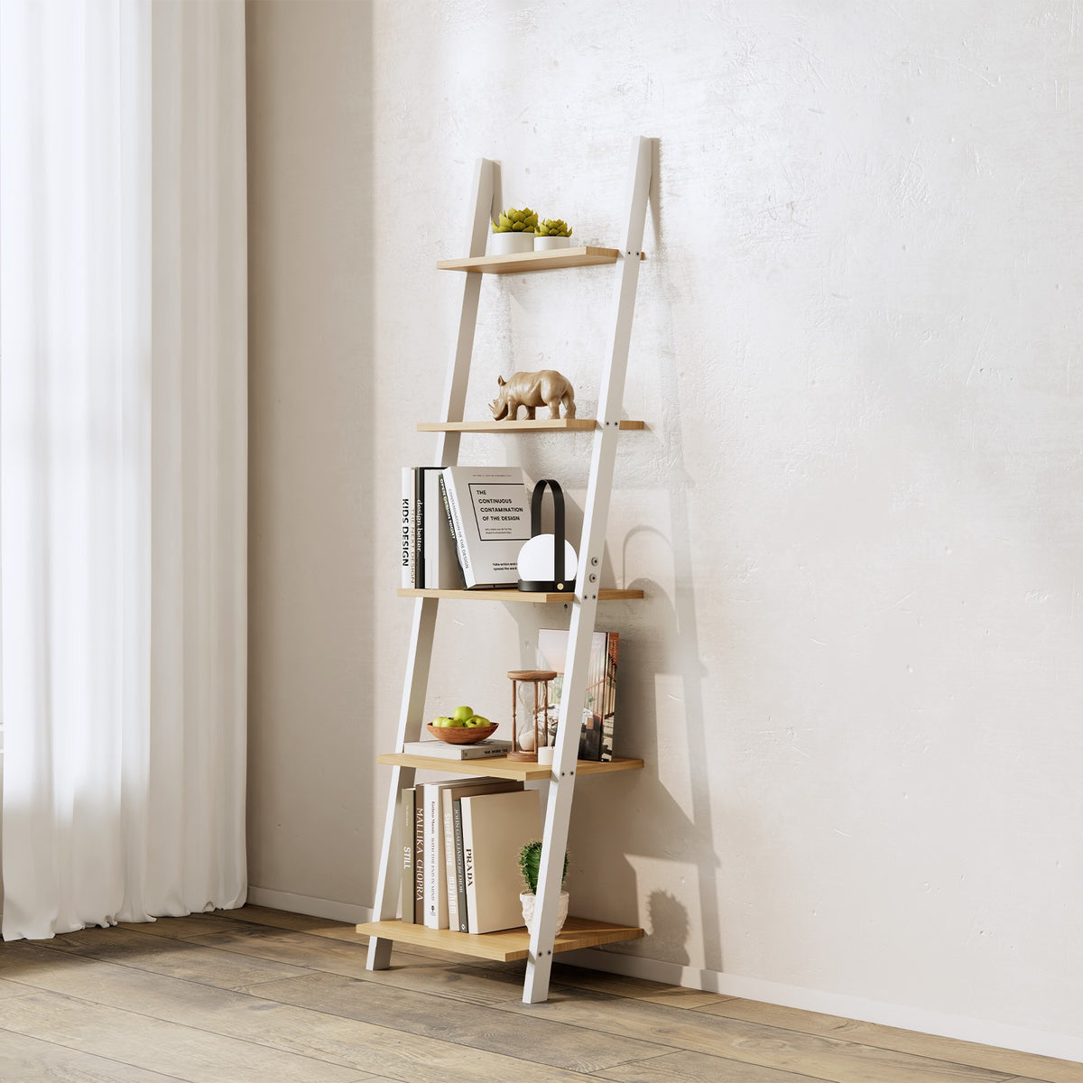 ANDWINT 収納棚 オープンシェルフ 飾り棚 5段ラック 棚ラック木製 おしゃれ 本棚スリム 壁面収納 北欧スタイル ブラウン 玄関 リビングルーム 木目幅45×奥行35×高さ154.3cm