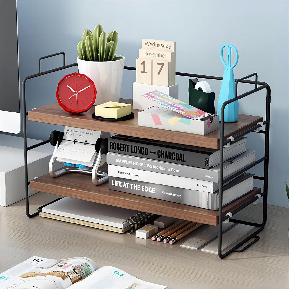 ANDWINT デスク上置棚 本棚 デスクラック 卓上ラック卓上収納 机上ラック 文房具 飾り 小物置き おしゃれ キッチン/寝室/洗面所/事務用/学校/ストレージ用 組み立て簡単 幅37×奥行16.5×高さ24cm