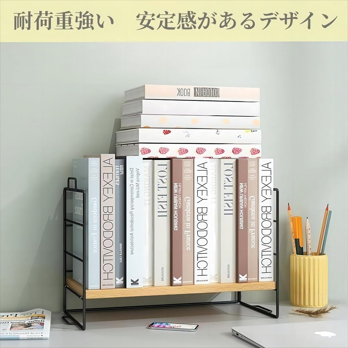 ANDWINT デスク上置棚 本棚 デスクラック 卓上ラック卓上収納 机上ラック 文房具 飾り 小物置き おしゃれ キッチン/寝室/洗面所/事務用/学校/ストレージ用 組み立て簡単 幅37×奥行16.5×高さ24cm