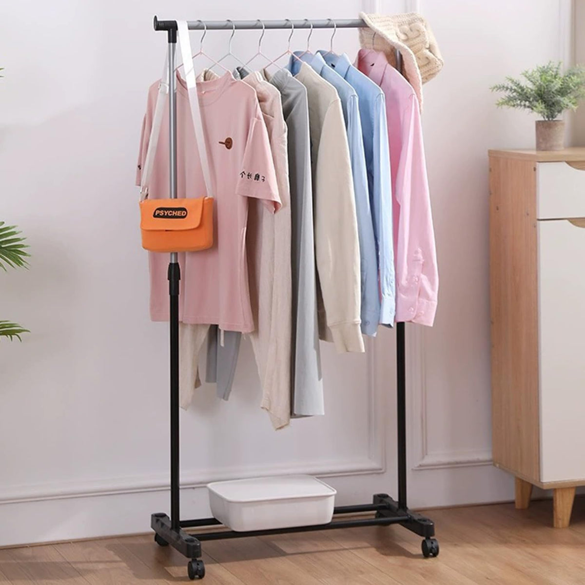 ANDWINT ハンガーラック スリム 頑丈 パイプハンガー キャスター付き 幅80*奥行42*高さ90-160cm さびにくい コートハンガー 高さ調節可能 マット加工 おしゃれ かんたん組み立て シングルタイプ 省スペース 洋服掛け ディスプレイ 物干し 室内干し