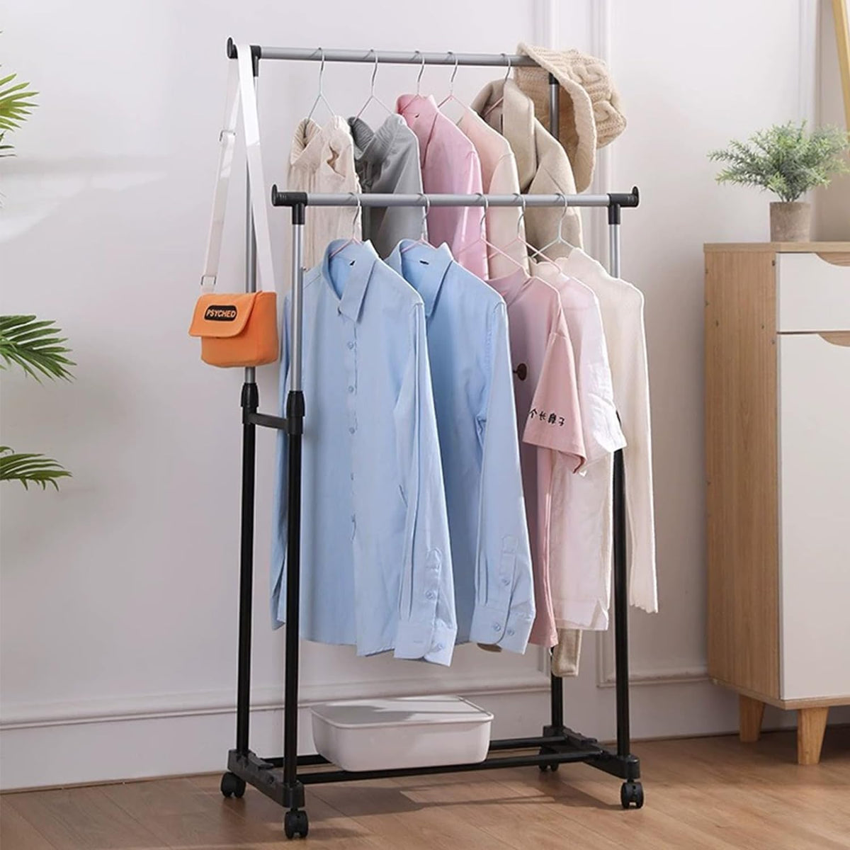 ANDWINT ハンガーラック スリム 頑丈 パイプハンガー ダブル キャスター付き 幅80*奥行42*高さ90-160cm さびにくい コートハンガー 高さ調節可能 マット加工 おしゃれ かんたん組み立て シングルタイプ 省スペース 洋服掛け ディスプレイ 物干し 室内干し