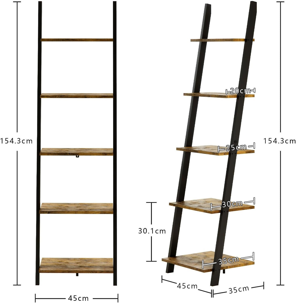 ANDWINT 収納棚 オープンシェルフ 飾り棚 5段ラック 棚ラック木製 おしゃれ 本棚スリム 壁面収納 北欧スタイル ブラウン 玄関 リビングルーム 木目幅45×奥行35×高さ154.3cm