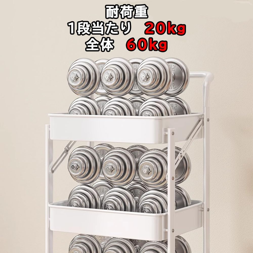 ANDWINT キッチンワゴン 組立不要 3段 折り畳み式 スチールラック 幅46×奥行29.5×高さ87cm バスケットトローリー バスケットラック ハンドル キッチンラック キャスター付き 3段 棚 隙間収納 収納ワゴン 収納カート 収納ラック 移動式