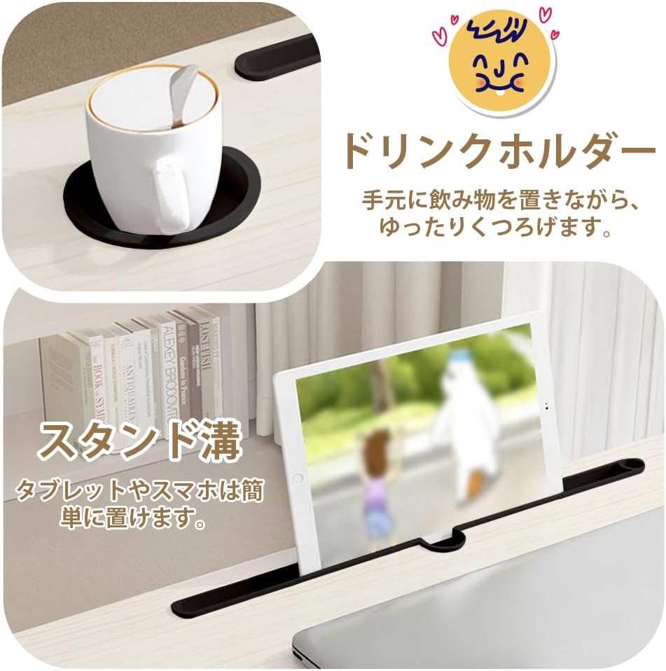 ANDWINT 折りたたみテーブル ちゃぶ台 幅70cm*奥行40cm*高さ34cm 組み立て不要 パソコンデスク リモートワーク ミニテーブル 座卓 コンパクト タブレットスタンド ドリンクホルダー付き 持ち運び便利