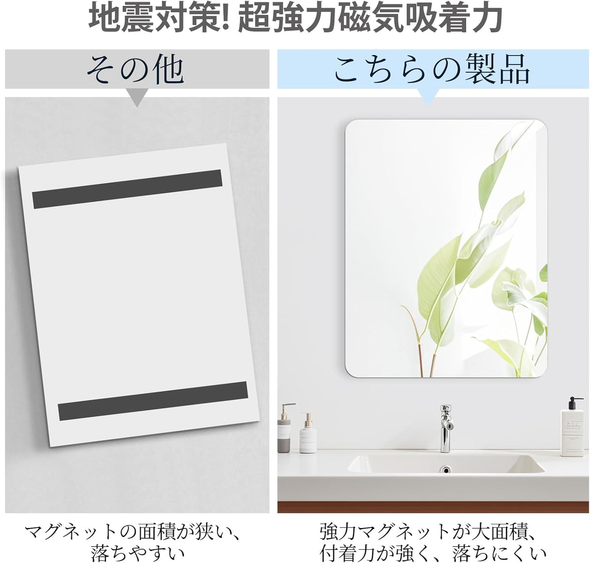 ANDWINT 鏡 マグネット 浴室 風呂 マグネットミラー 壁掛けミラー 全体マグネット採用 強力 落ちにくい 姿見 洗面所 玄関 様々なシーンに適用 サイズ：40×30cm