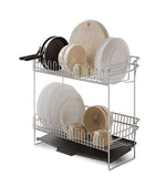 ANDWINT 水切りラック ステンレス鋼 水切りカゴ スリム 大容量 二段式 幅40×奥行21×高さ34cm 台所 キッチン収納 食器乾燥ラック 水切りバスケット シンク上 皿立て 水切りトレー 排水ラック省スペース 食器棚