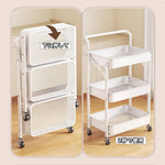 ANDWINT キッチンワゴン 組立不要 3段 折り畳み式 スチールラック 幅46×奥行29.5×高さ87cm バスケットトローリー バスケットラック ハンドル キッチンラック キャスター付き 3段 棚 隙間収納 収納ワゴン 収納カート 収納ラック 移動式